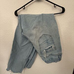 American Eagle Outfitters Light Wash Straight Leg Jeans with Distressing